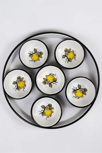 7 Piece Enamel Breakfast Set, Presentation Plate, Breakfast Plate, Jam Bowl, Olive Plate, Cheese Plate, Dowry, Gift