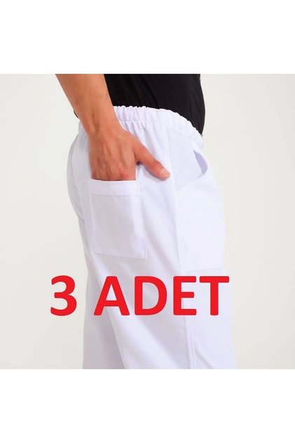 3 ADET KIRIK BEYAZ RENK GABARDİN LİKRALI KUMAŞ BELİ LASTİKLİ AŞÇI PİDECİ FIRINCI PASTANECİ PANTOLON