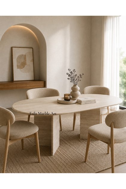 Traverten Yemek Masası-V Ayaklı Modern Masa