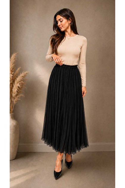 Women's Pleated Chiffon Long Skirt Elastic Waist Comfortable Cut Skirt