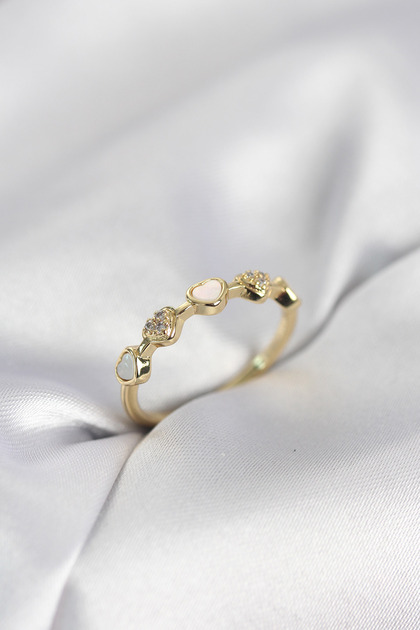 Gold Color Minimal Heart Model Zircon Stone Brass Women's Ring 5886