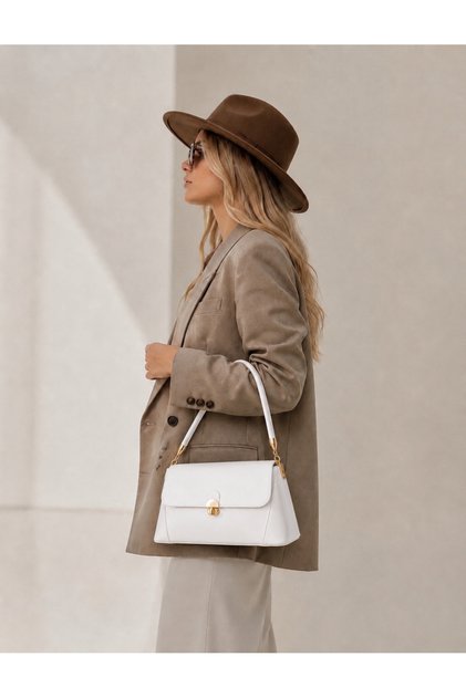 Zayre White Lockable Single Handle Hand and Shoulder Bag