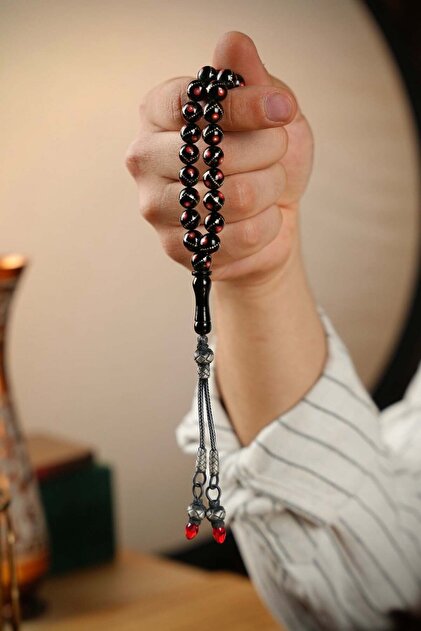Erzurum Oltu Stone Full Silver Coral Processing Kazaz Design Prayer Beads