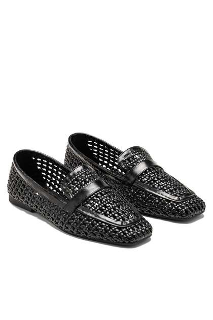 Women's Non-Slip Sole Straw Hand-Knitted Blunt Toe Casual Ballerina Shoes 19140