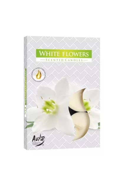 Lumanari parfumate, Bispol Aura Candles, White Flowers, 6 bucati