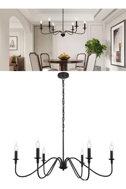 Black Farmhouse-Style Dining Room Chandelier | 6-Light Vintage Chandelier | Kitchen Chandelier | Ideal for dining rooms, above dining tables, bedrooms, and entryways | Bulbs sold separately