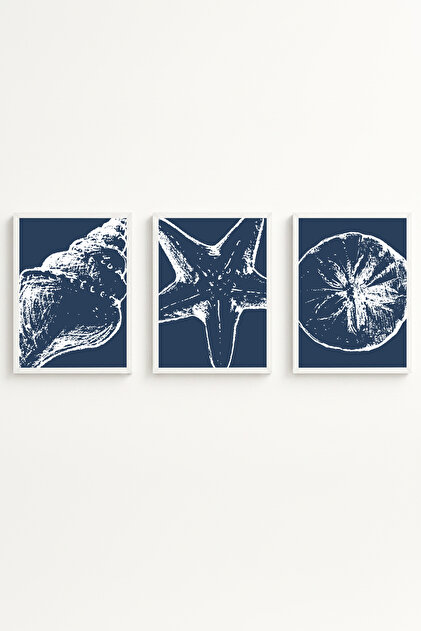 White Wooden Framed 3-Piece Modern Painting Huhu238 - Triple Painting Set White Frame