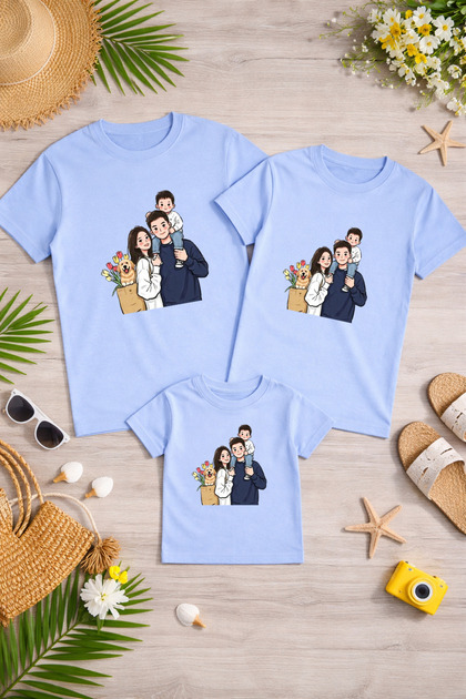 Anne Baba Çocuk Kombin Tişört Pamuklu Oversize Aile Kombini T-shirt (Ürünler Tekli Satılmaktadır)