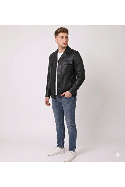 Savran Deri Safari1745 Pointed Genuine Leather Jacket- Trendyol