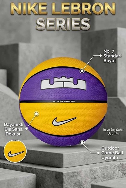 LeBron James Playground Basketbol Topu No: 7 - Outdoor Dış Saha Dayanıklı Mor/Sarı (LBJ)