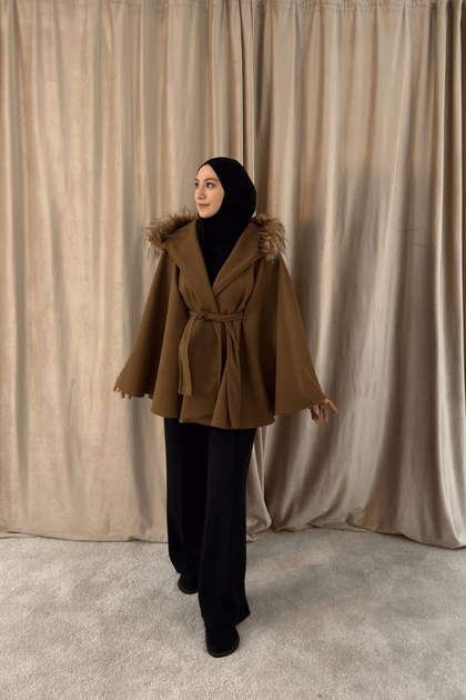 EPOCAエポカボアベアーフードコート40キャメルブラウン羊毛 EYMAHCA Women's Fur Poncho Standard Size – Stylish for Winter