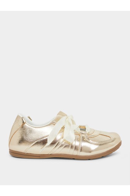Metallic Look Ribbon Trim Sneakers