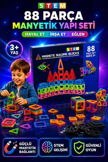 indirimsevinci 88 Parça Manyetik Blok Seti STEM Eğitici Oyuncak