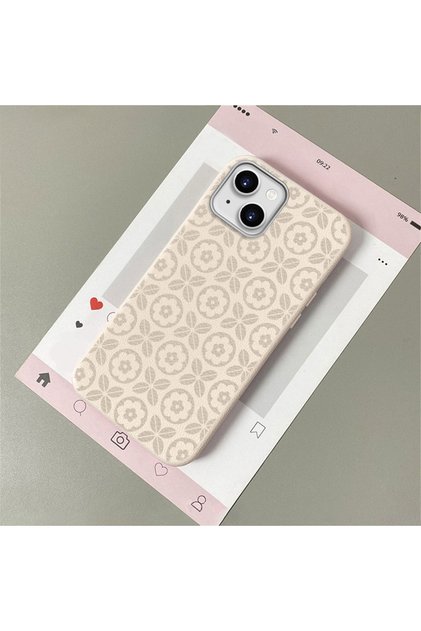iPhone 15 Uyumlu Şık desenli, deri dokulu telefon kılıfı