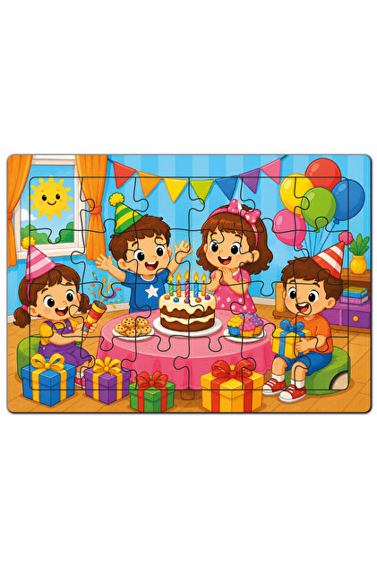 Doğumgünü Partisinde Bir Gün Ahşap Puzzle (24 Parça)
