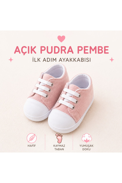 Light Powder Pink Lace-Up First Step Baby Shoes