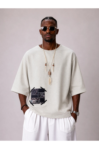 Oversize Cotton Linen Patterned Tshirt
