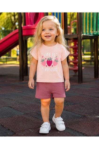 Girl's Strawberry Printed Shorts Summer Two-Piece Set 1-4 Years Old