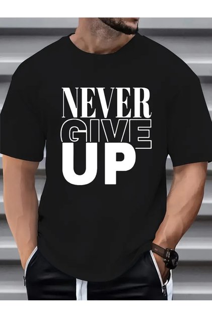 تي شيرت رجالي مطبوع عليه Never Give Up 'Never Give Up' للموسم الجديد، مقاس كبير وفضفاض