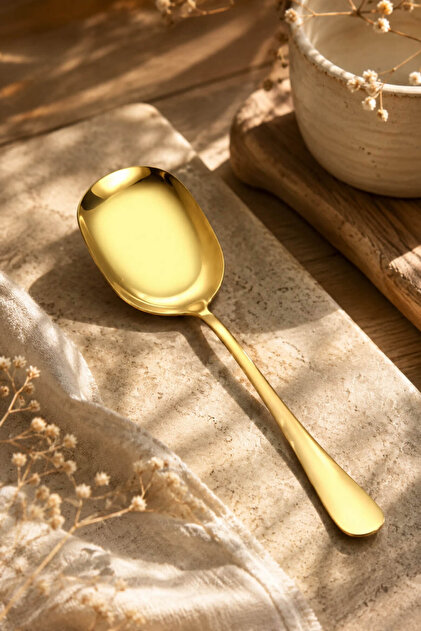 Anadolu Saray Paslanmaz Gold Çelik Lüx Servis Salata Kaşığı
