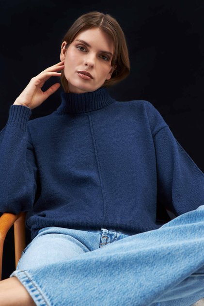 100%yün Oversize Balıkçı Yaka Triko Kazak