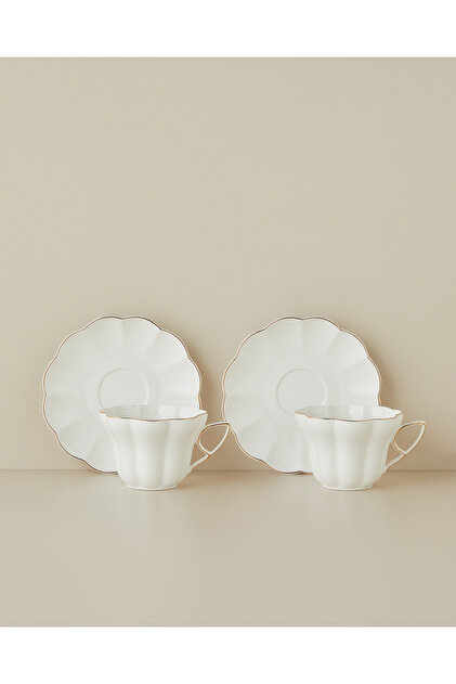 Velisse New Bone China 4 Parça 2 Kişilik Çay Fincanı Takımı 180 ml Beyaz-Gold