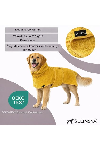 100% Cotton Dog Bathrobe – Super Absorbent, Adjustable – Yellow