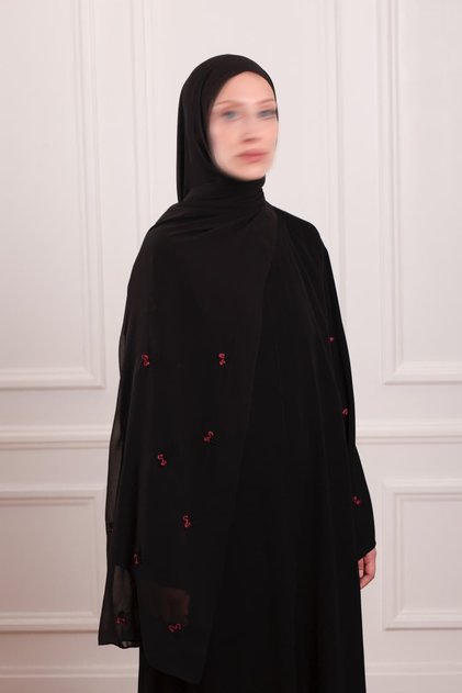 Minimal Yaprak Motifli Şifon Şal Bordo