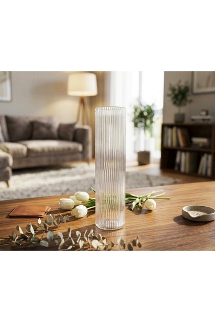 Bambo Way - Dekoratif Çizgili Cam Vazo Lüks - 40 CM