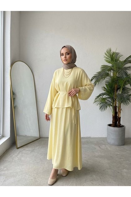 Back Zippered Skirt Suit - Yellow