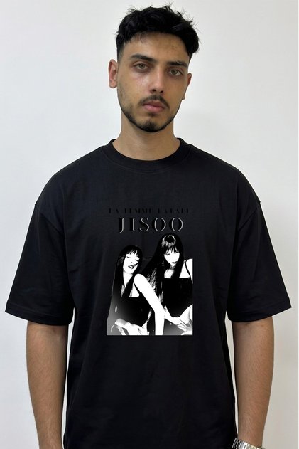 Jisoo_1 Design Printed Oversize Black T-Shirt