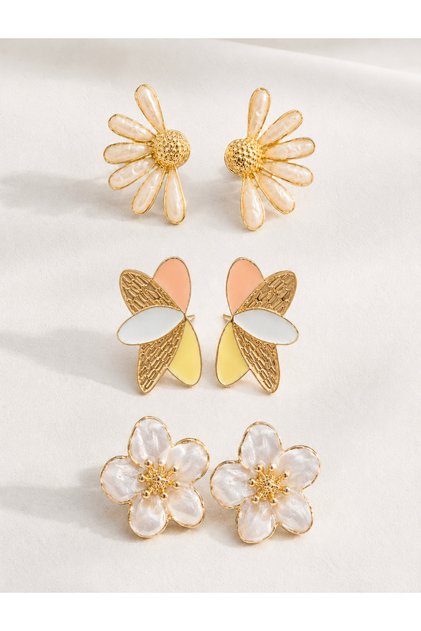 3 Pairs Earring Set Daisy Leaf Flower Earrings