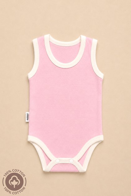 Unisex Baby 100% Cotton Piping Detailed 0-12 Months Single Sleeveless Baby Bodysuit Natural Series