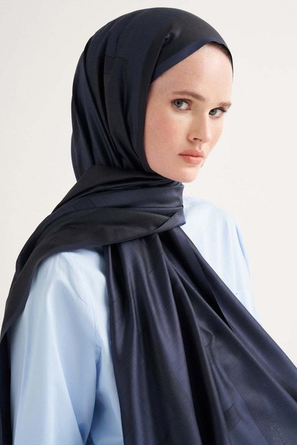 Elira Jacquard Silk Shawl Navy Blue