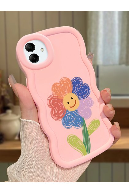 Samsung Galaxy A04 Compatible Case Camera Protector Pink Silicone Couple Phone Case Floral Pattern