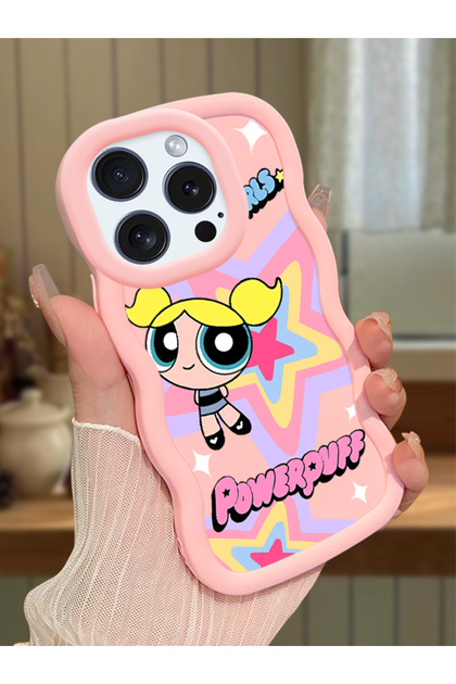 iPhone 16 Pro Max Compatible Case with Camera Protector Pink Silicone Couple Phone Case Powerpuff Pattern