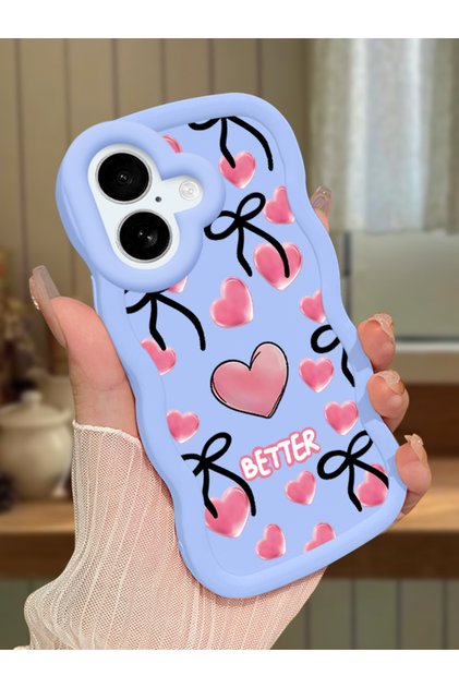 iPhone 17 Compatible Case Camera Protector Blue Silicone Couple Phone Case Heart Pattern