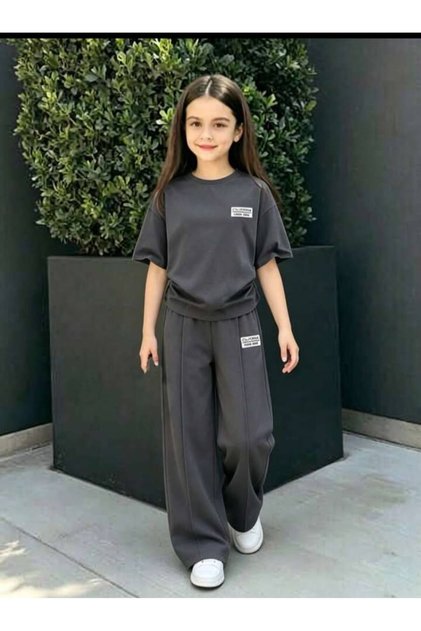 Smoked Unprinted Striped Children's Top and Bottom Set Cotton