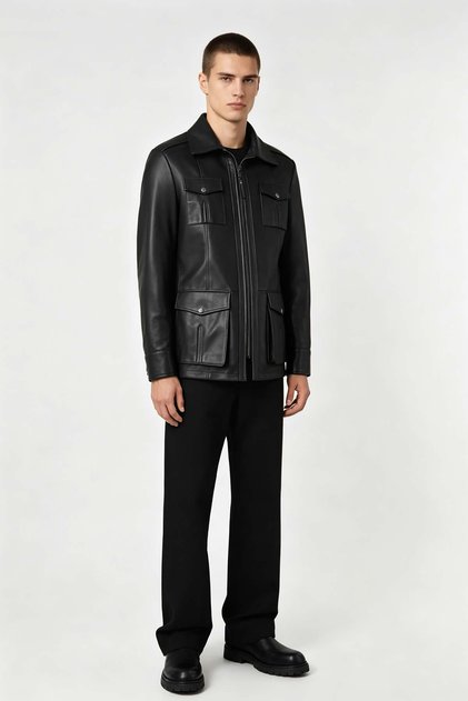Kaya Men's Genuine Leather Zippered Leather Jacket Black