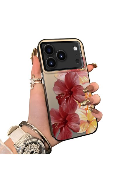 iPhone 17 Pro Compatible Silicone Edge Hard Back Case Couple Phone Case with Floral Pattern