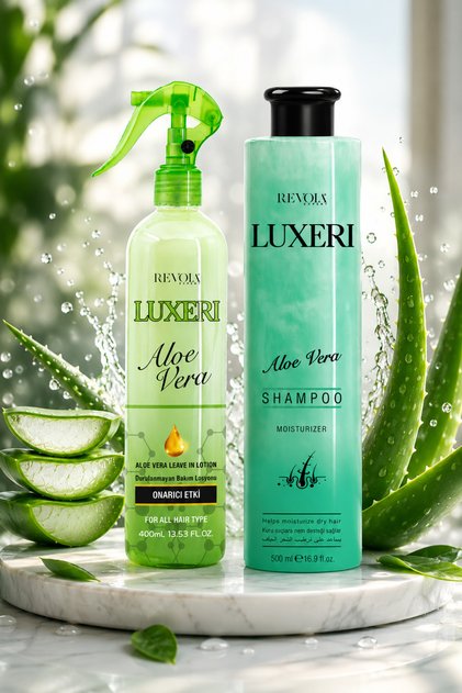 Kuru ve Yıpranmış Saçlar İçin Özel İkili Luxeri Set Dogal Aloevera İle Besleyici Onarıcı Etkı 500 Ml Şampuan 400 Ml Fön Suyu