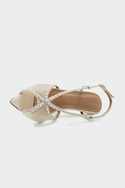 Pidola Stone Detailed Mesh Women's Leather Heeled Shoes - Ten