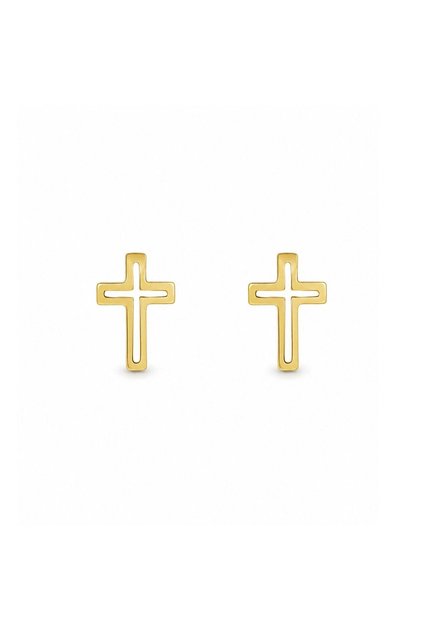 Cercei mici în formă de cruce, placați cu aur de 14k