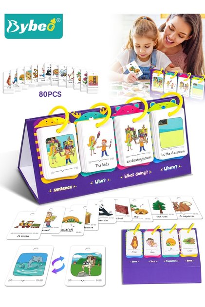 80PCS Educational Flash Cards for Kids, English Learning Flash Cards, Toddler Learning Activity, Basic Sentence Building and Vocabulary Cards, Kids Educational Toy for 3~6 Years Boys and Girls