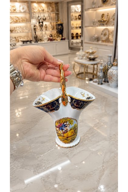 ESTERHOMEDECOR Markizli porselen sepet kaşıklık aksesuar lacivert