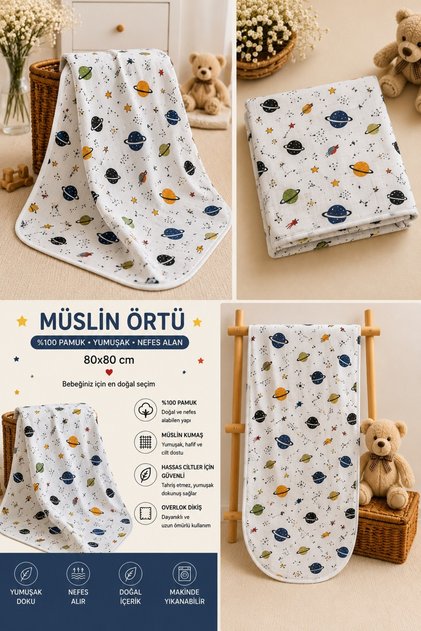 100% Cotton Muslin Baby Blanket 80X80 cm Multi-Purpose Swaddle Blanket