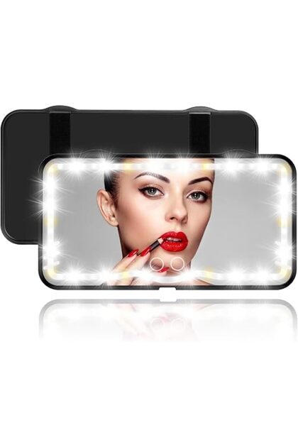 مرآة تجميل LED لحاجب شمس السيارة، مرآة مكياج LED قابلة لإعادة الشحن مع 3 أوضاع إضاءة و62 مصباح LED، مرآة سيارة بشاشة لمس قابلة للتعتيم (أسود، عبوة واحدة)