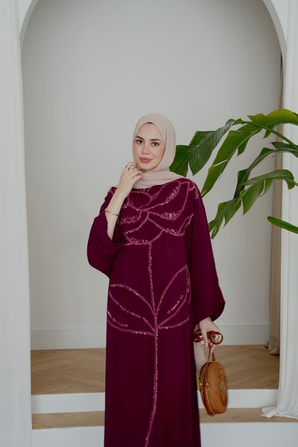 Women's Embroidered Bat Sleeve Linen Dress