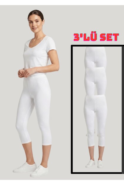 Women's 3-Piece Set Elastane Lycra Combed Cotton Below Knee Capri Tights