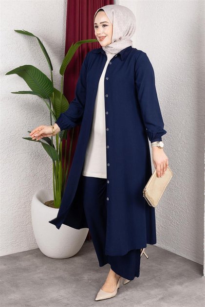 Long Hijab Set Dark Blue